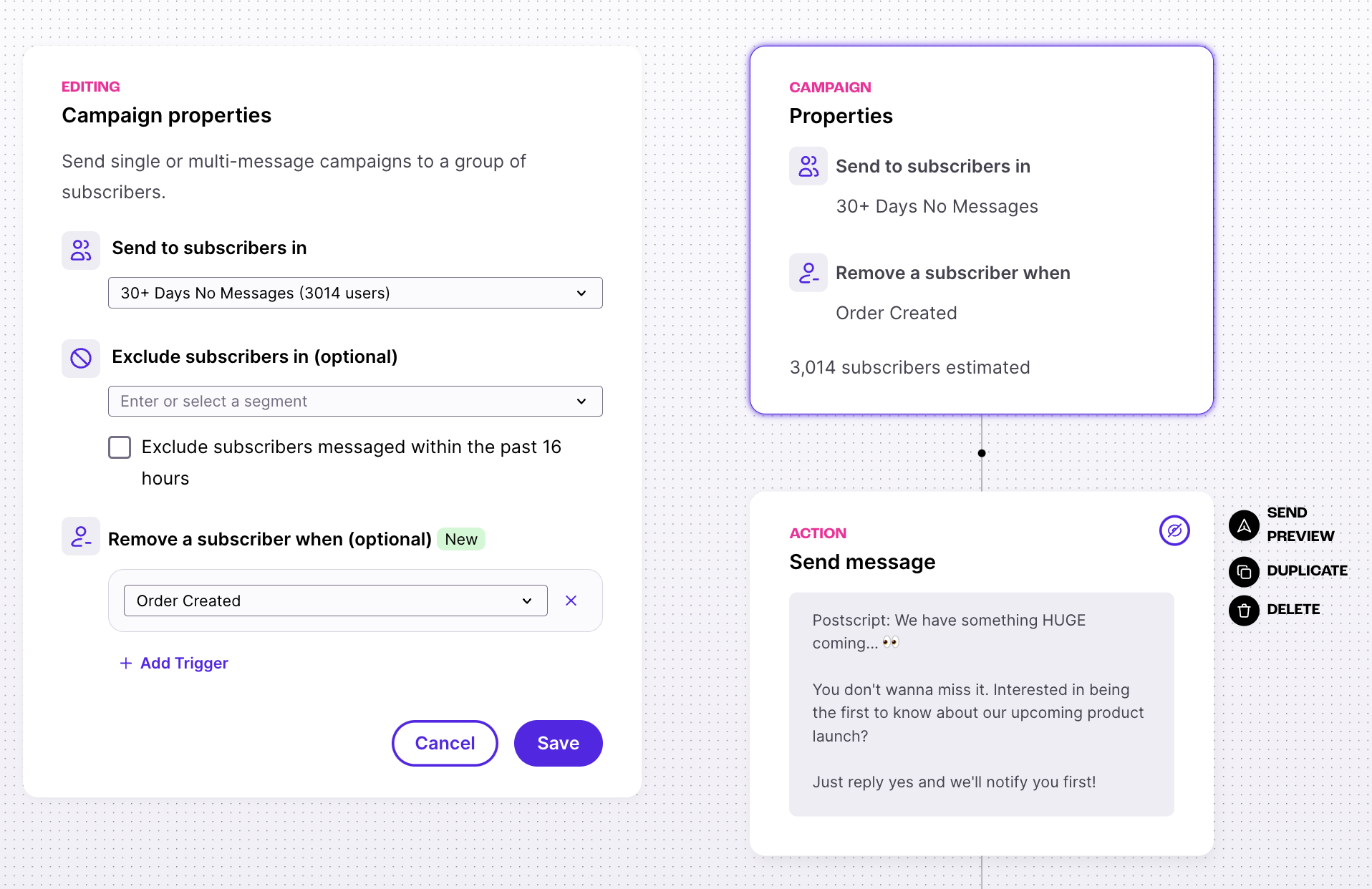 targeted SMS campaign in Postscript