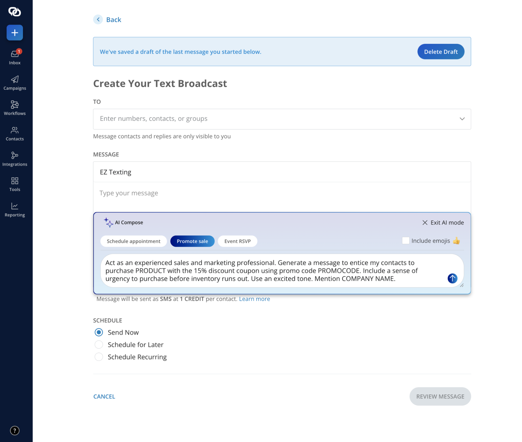 promotional SMS with EZ Texting
