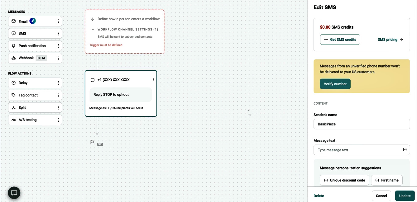 SMS step to a multi-channel automation in Omnisend