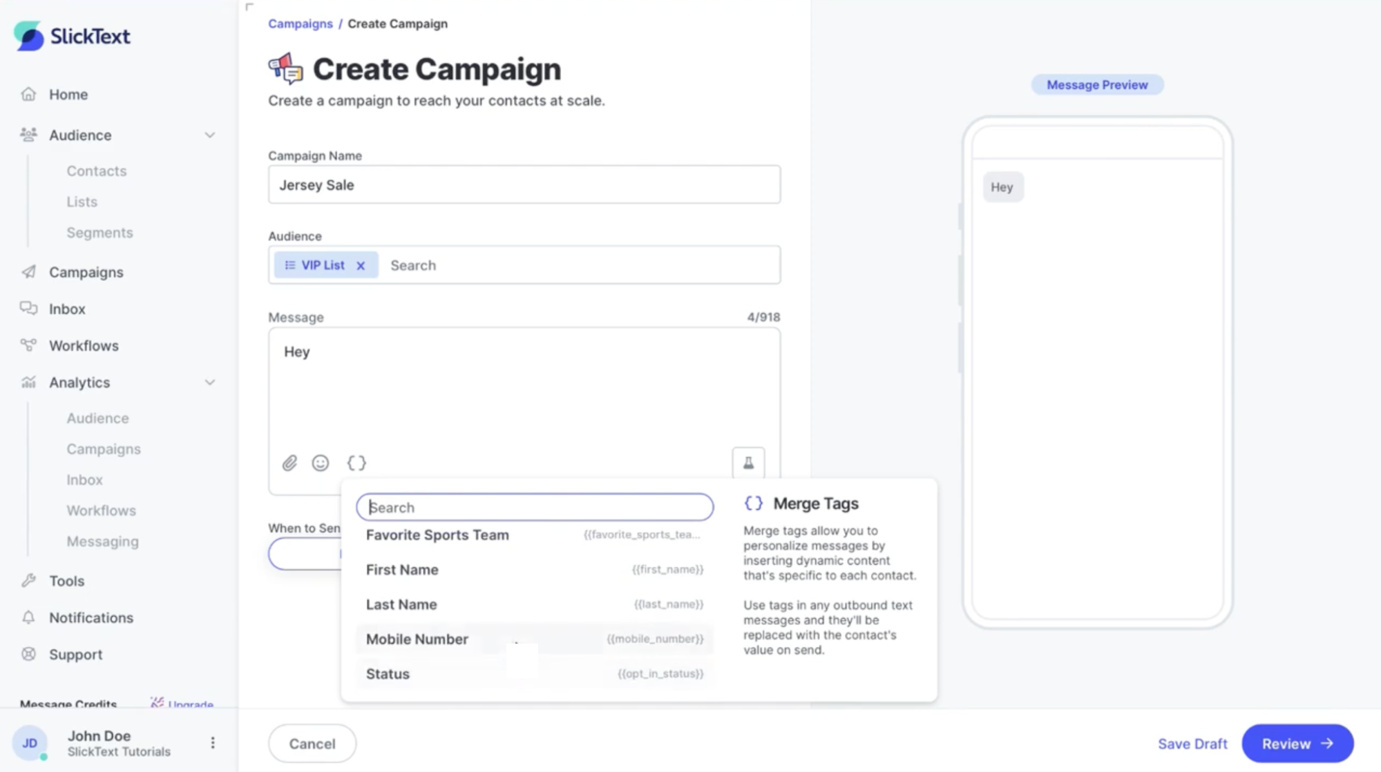 SMS campaign in SlickText