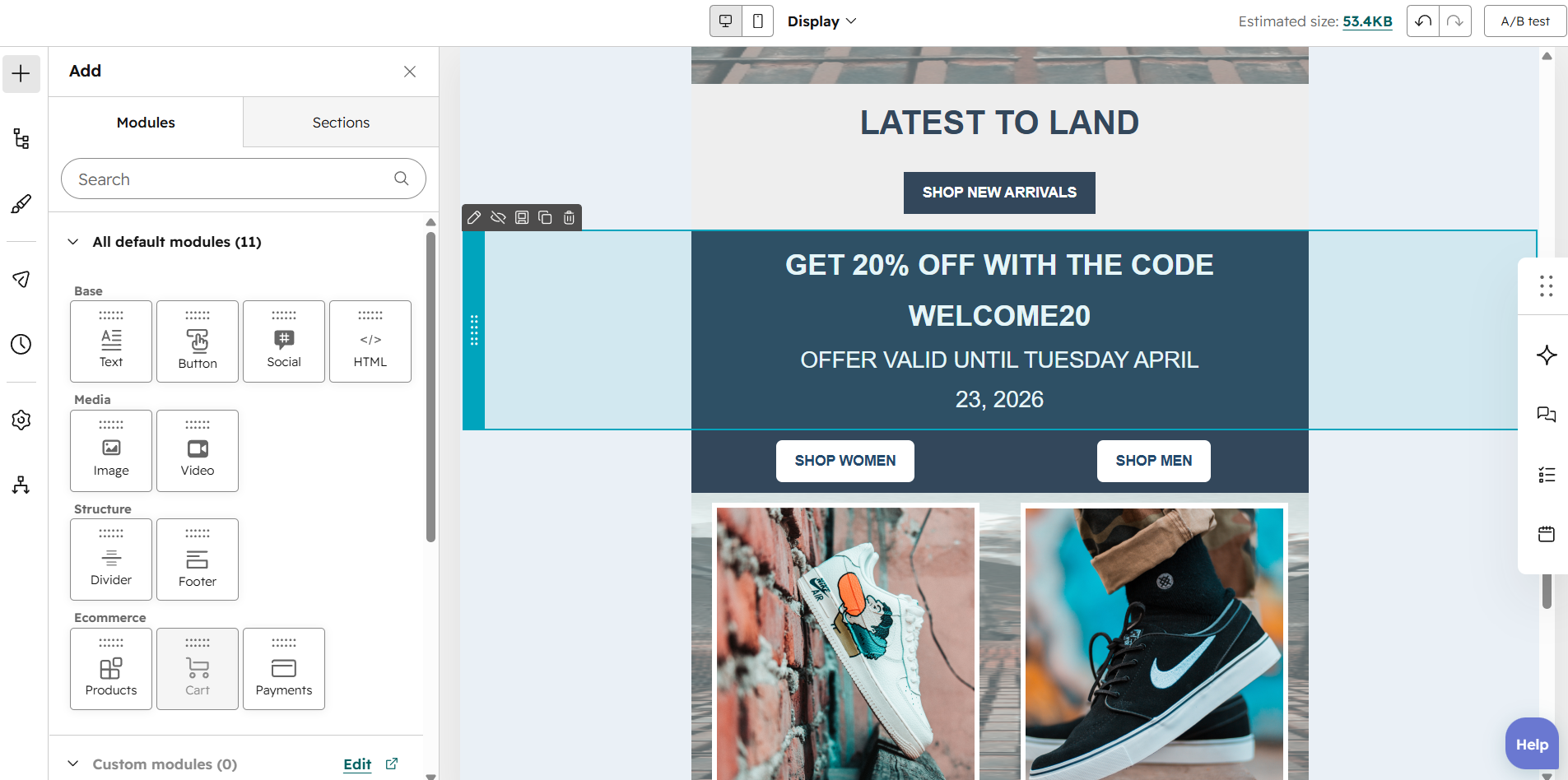 HubSpot’s email builder