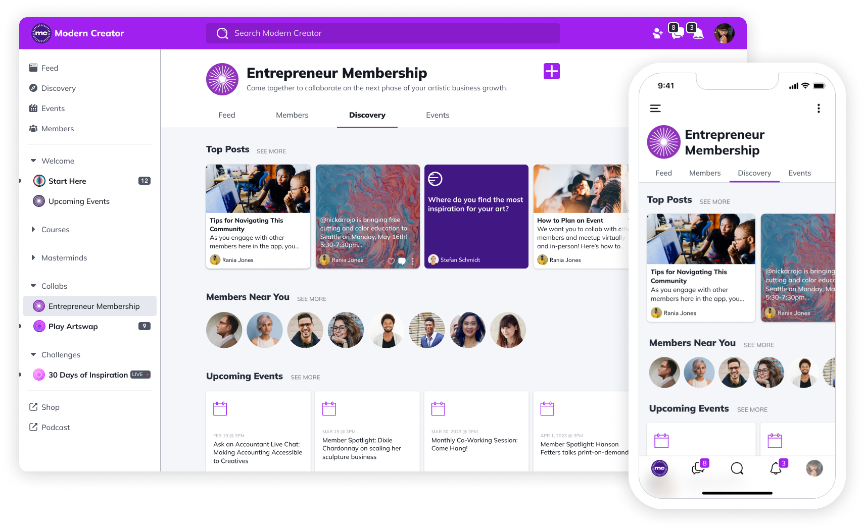 Інтерфейс платформи для створення онлайн-курсів Mighty Networks