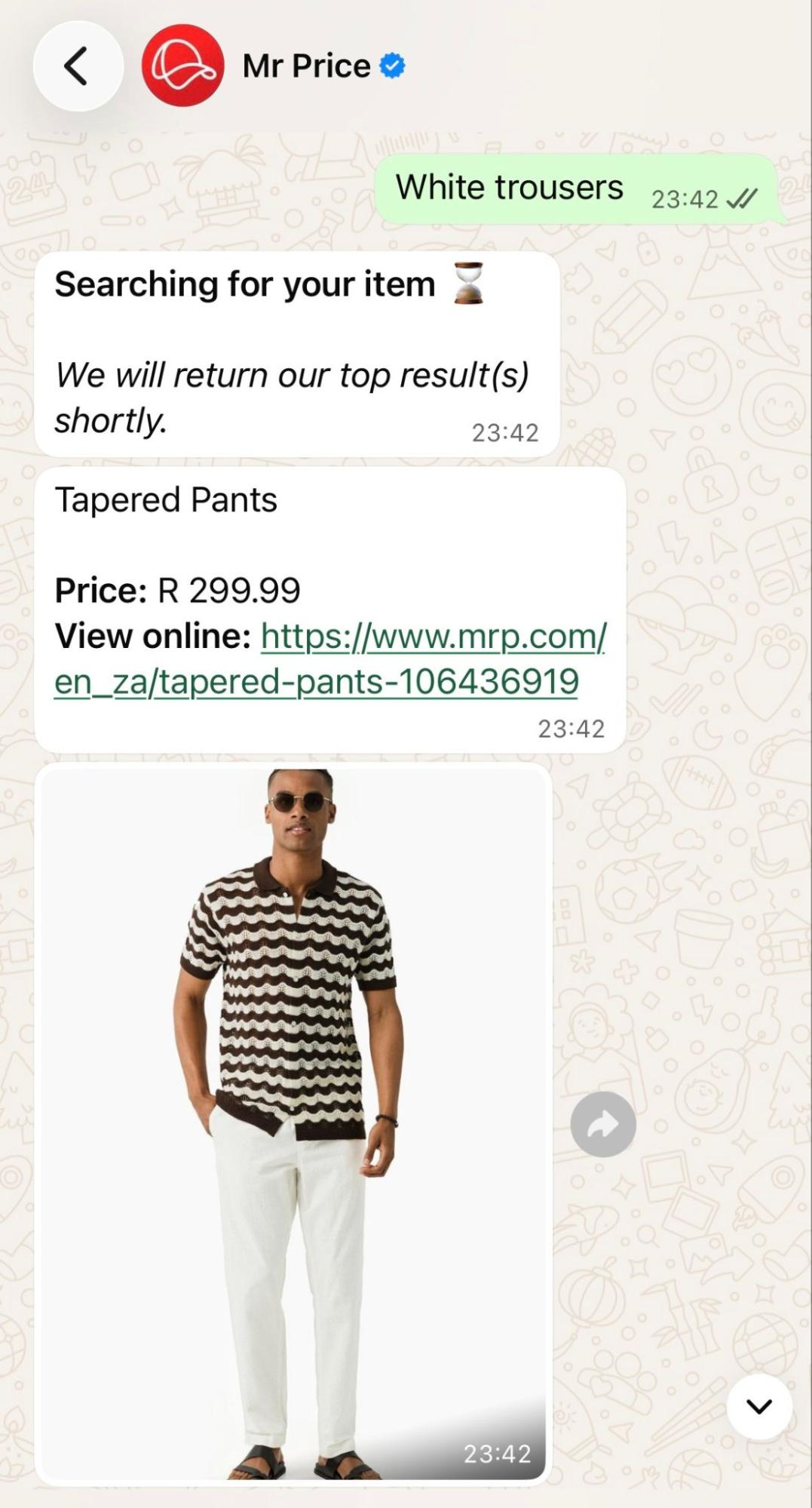 Product search within WhatsApp chatbot