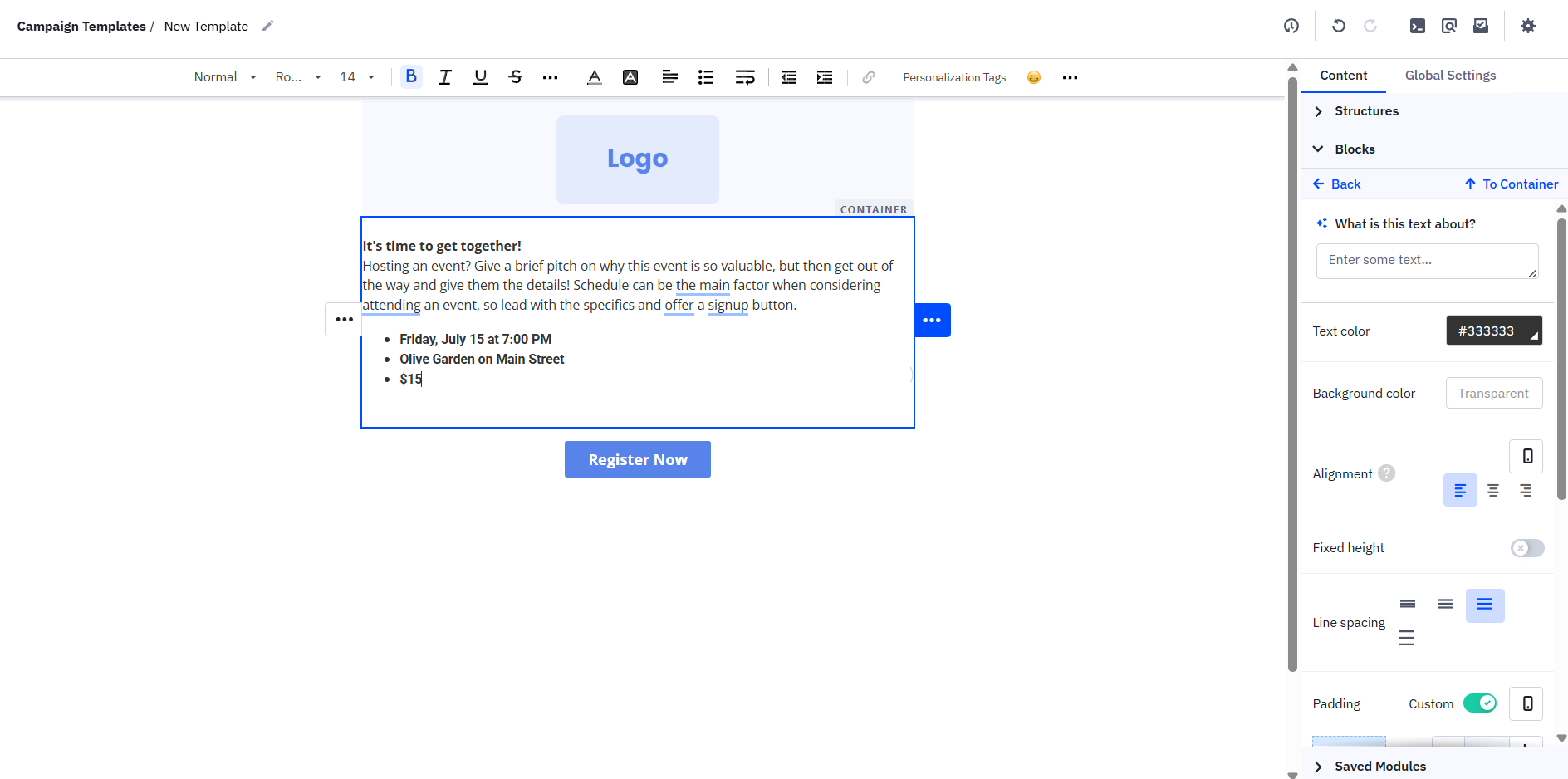 ActiveCampaign's email builder test