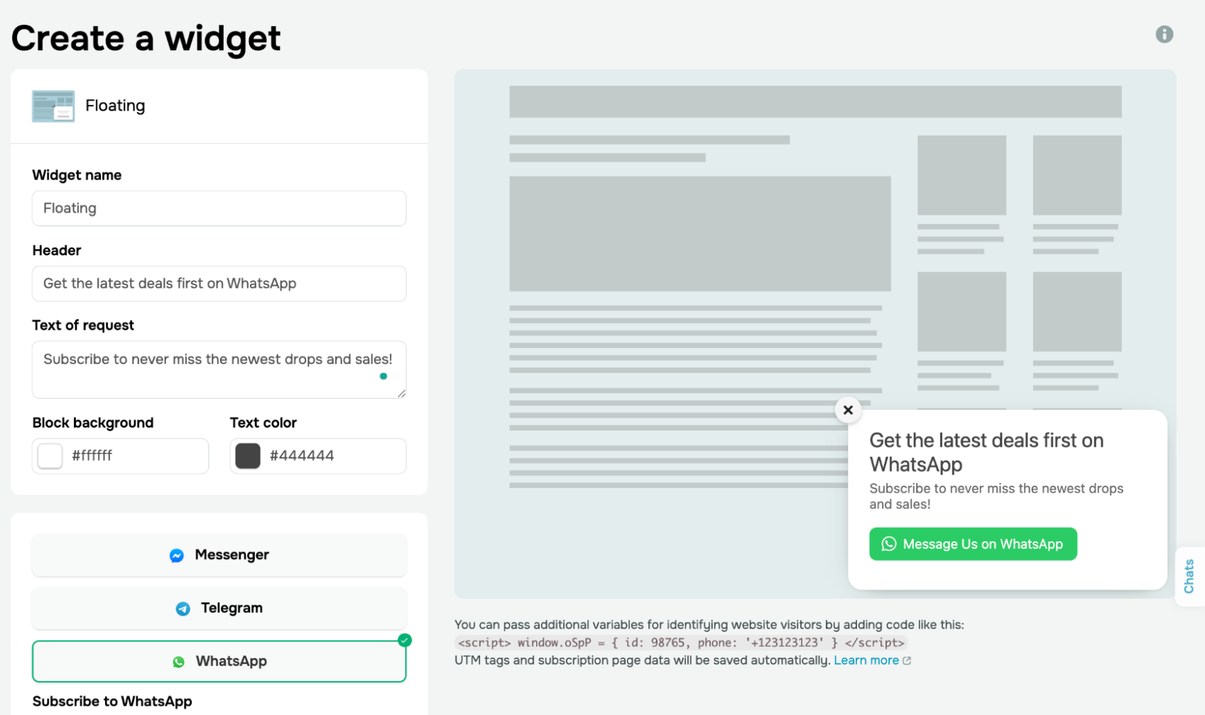 WhatsApp signup widget