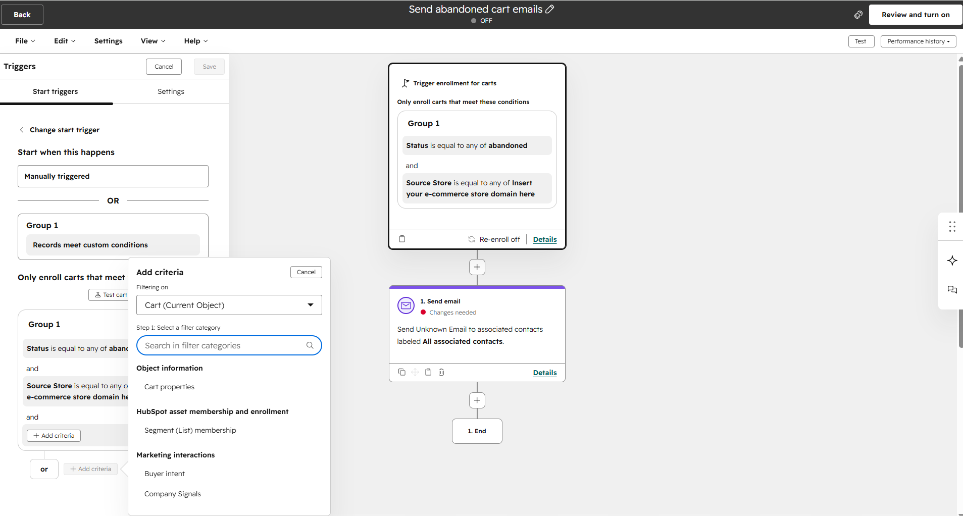 abandoned cart automation in HubSpot