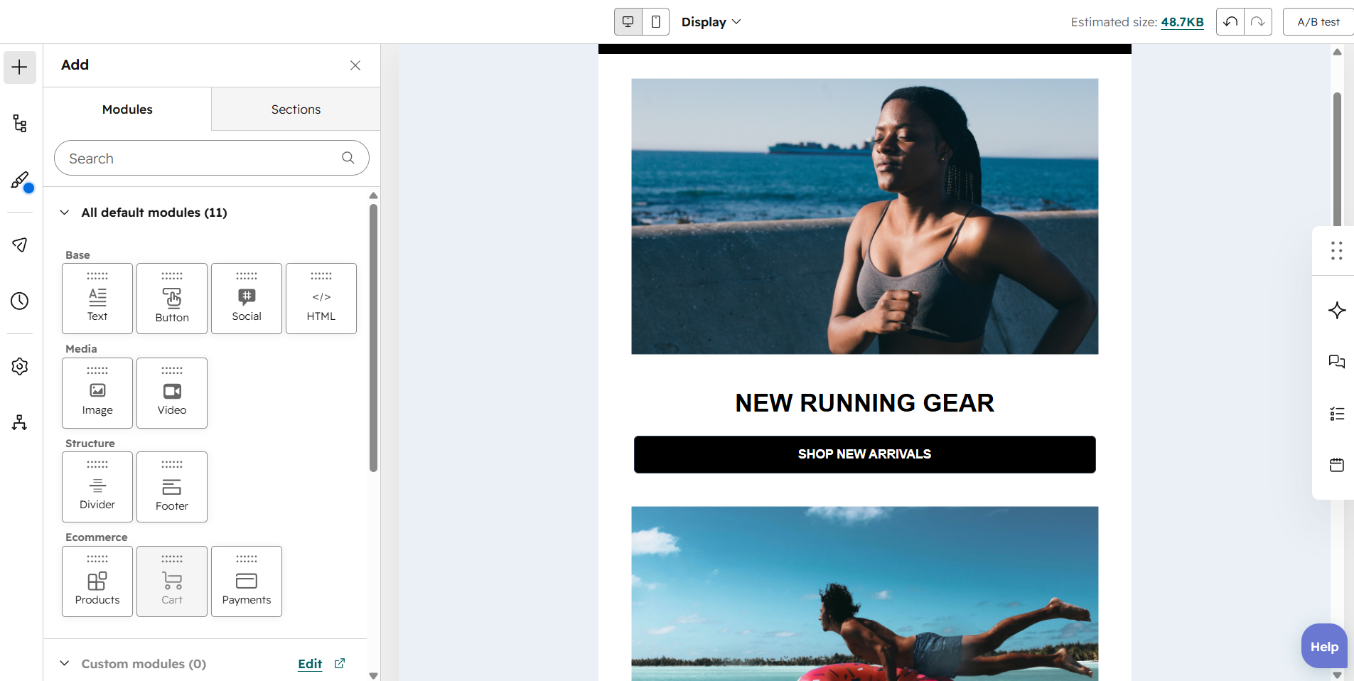 HubSpot's email builder test