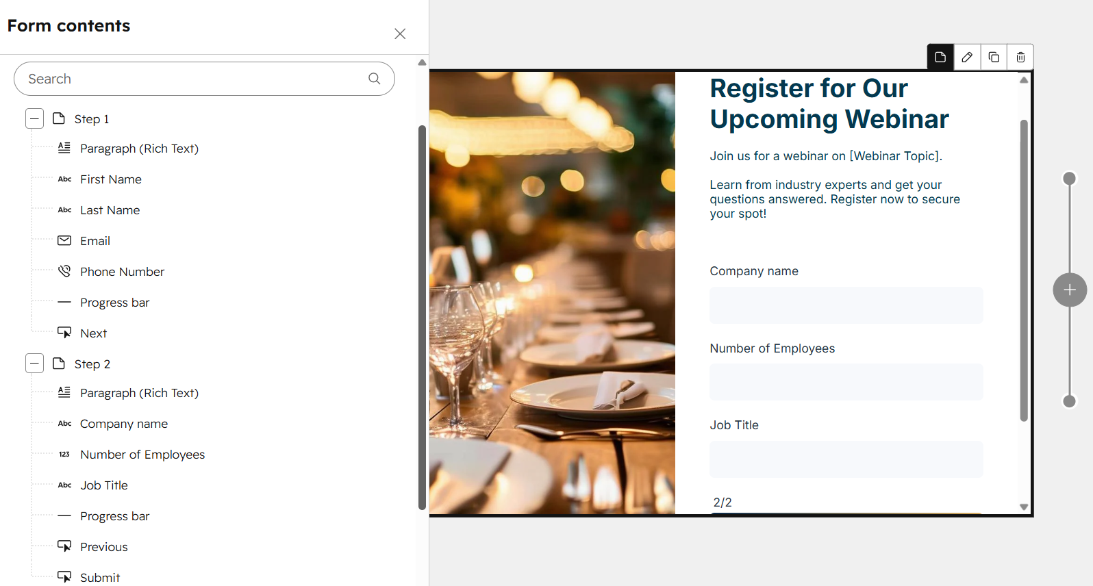 subscription form created in HubSpot’s builder