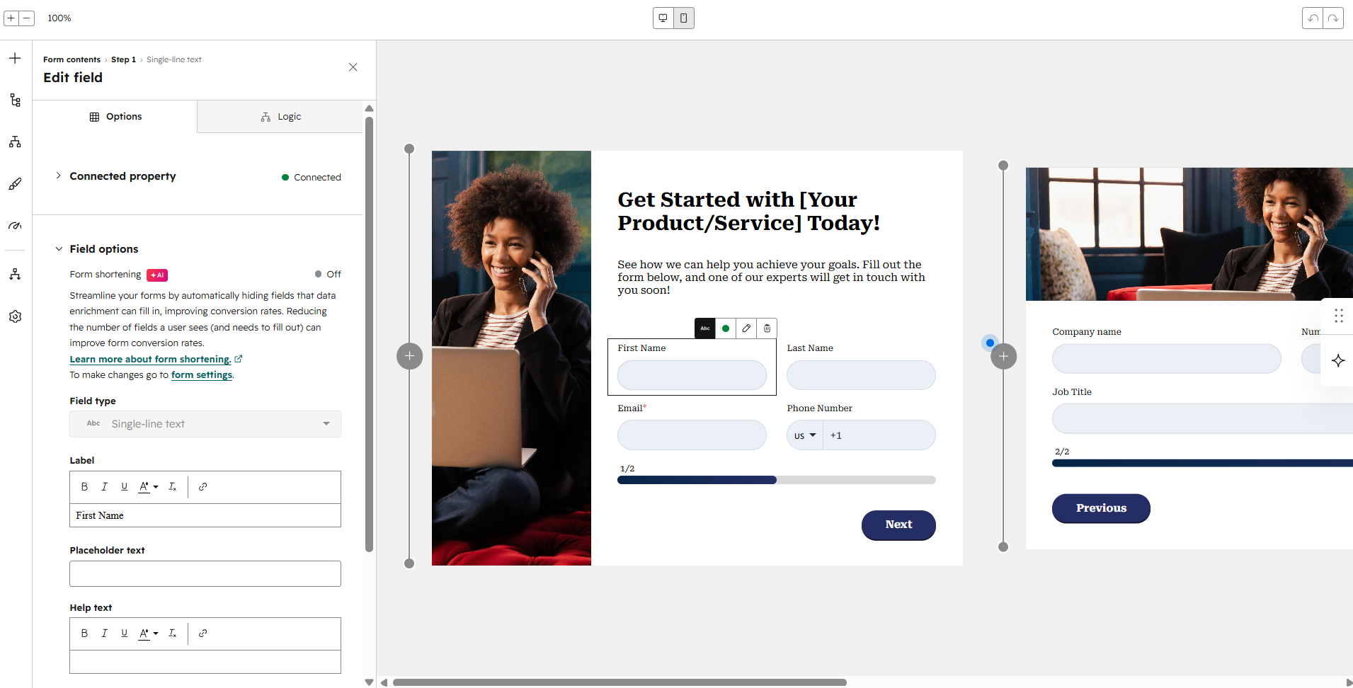 pop-up form in HubSpot