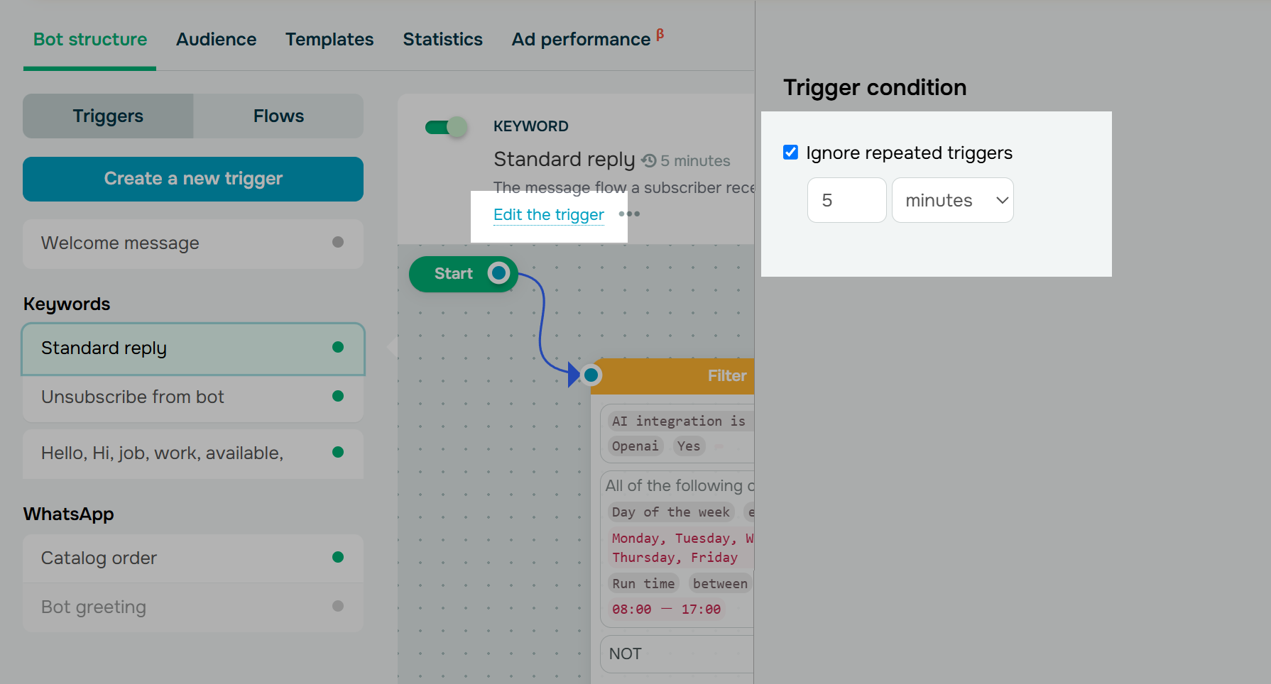 ignore repeated triggers settings