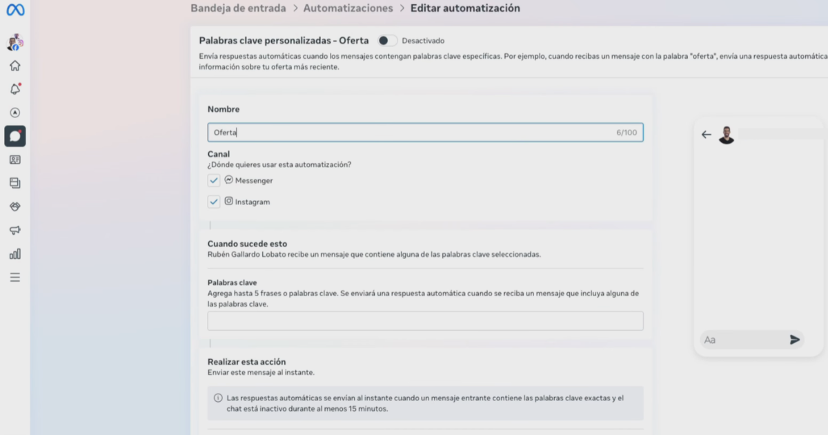 Automatización de Messenger e Instagram