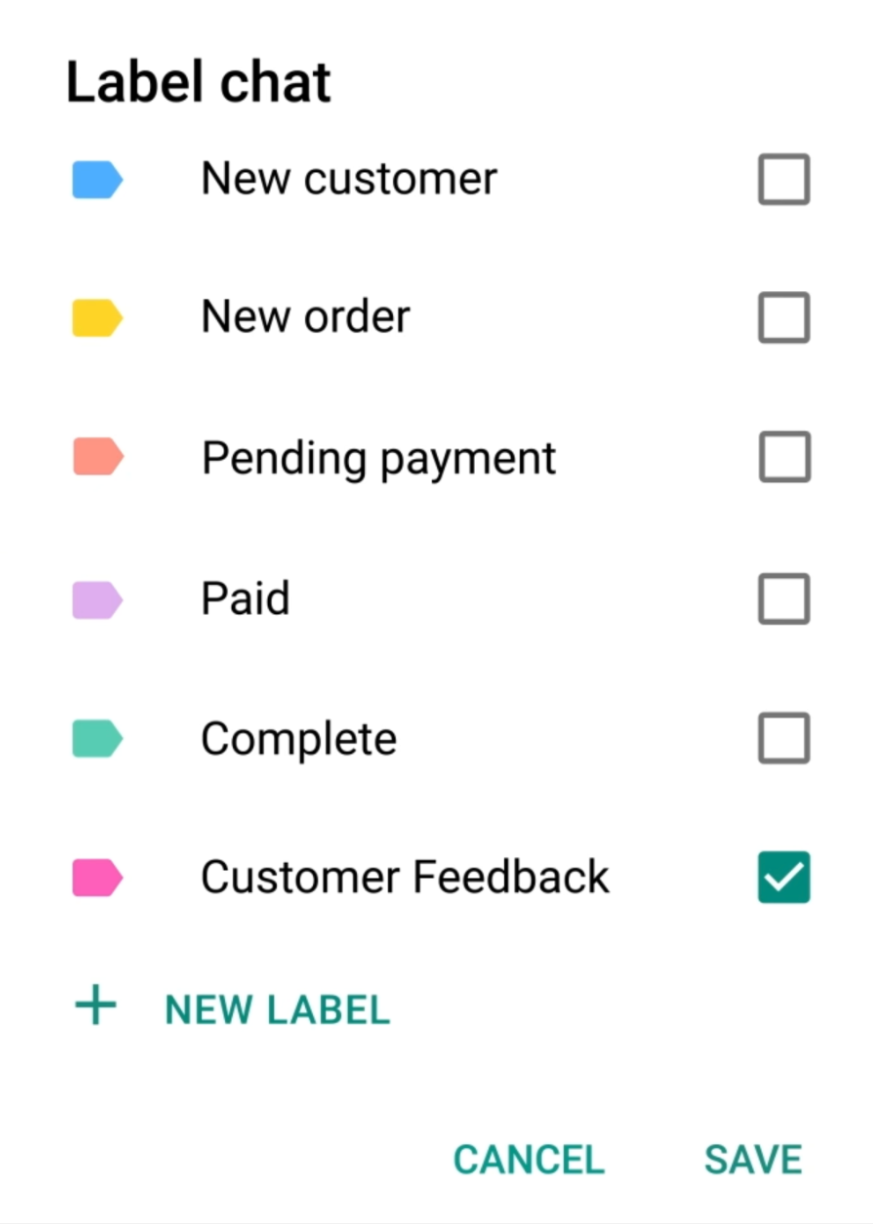labels on WhatsApp