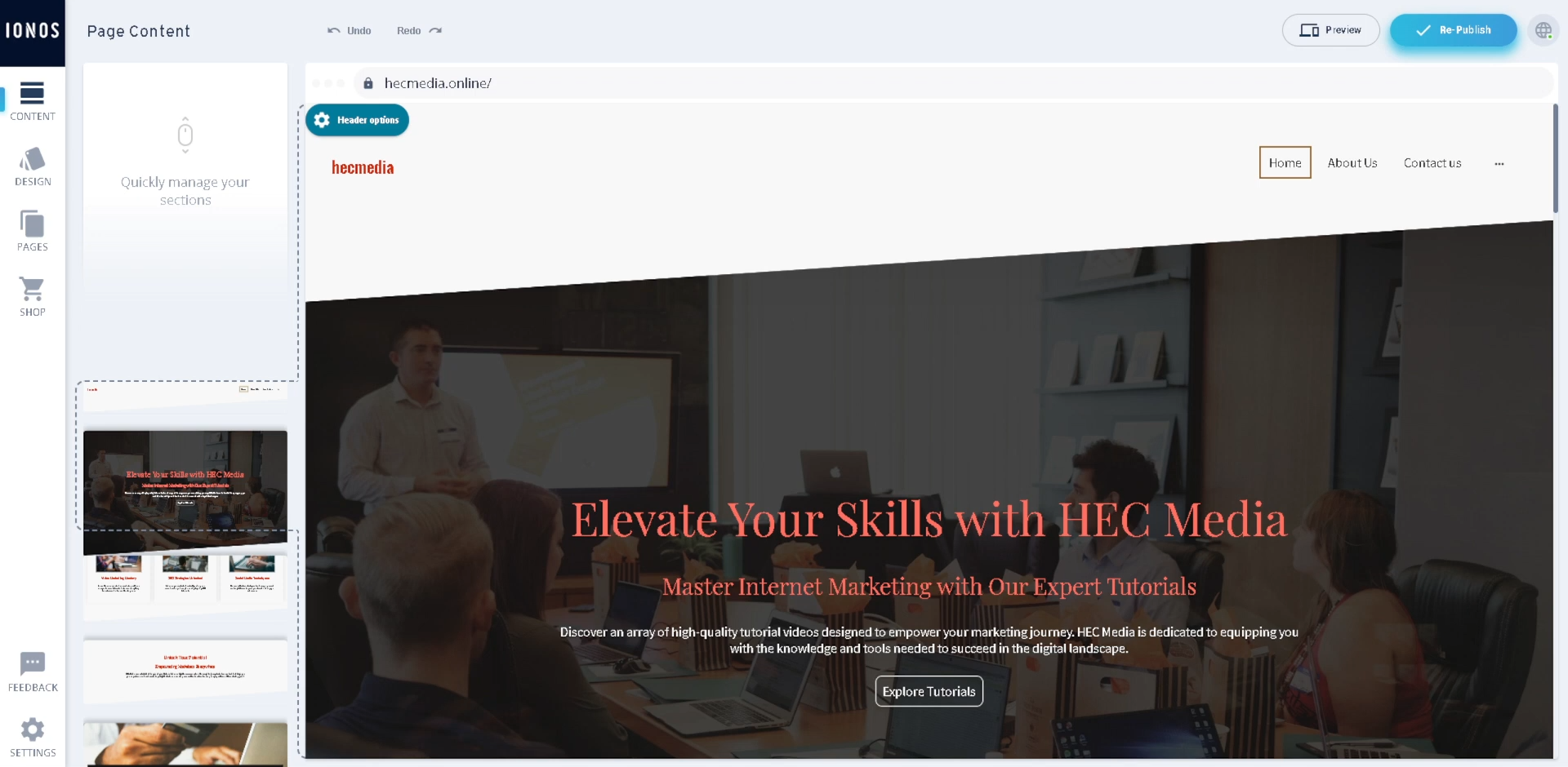 new website in IONOS