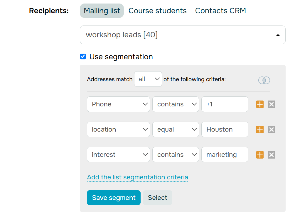 Segmenting recipients for an SMS
