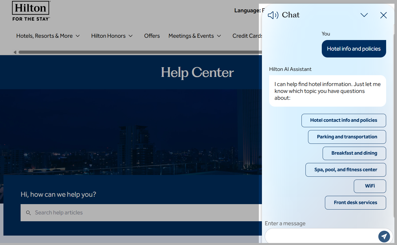 specific questions Hilton bot can answer