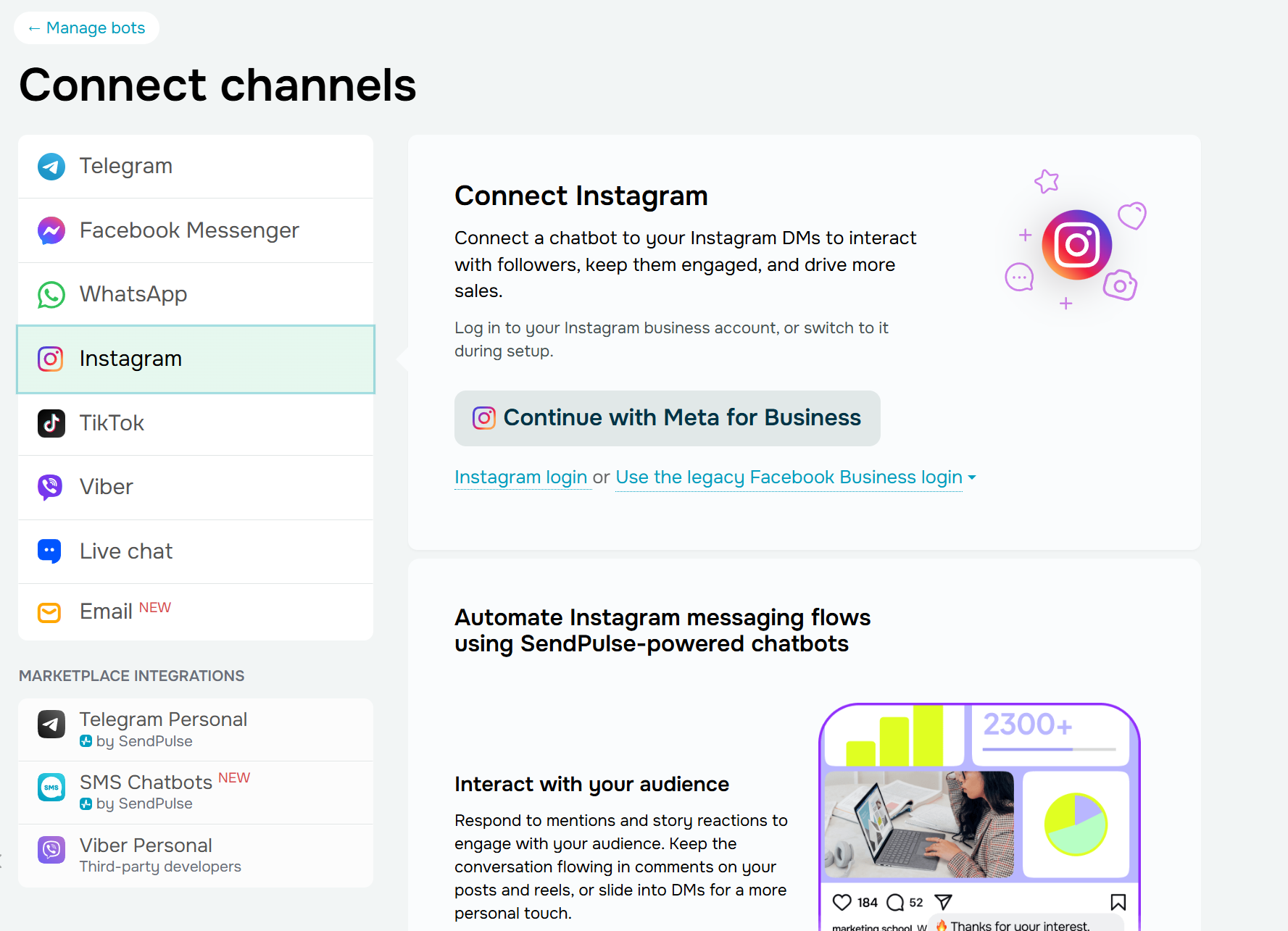 chatbot channel in the SendPulse account