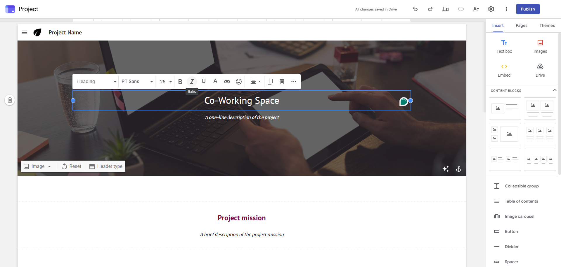 Editing Google Sites template