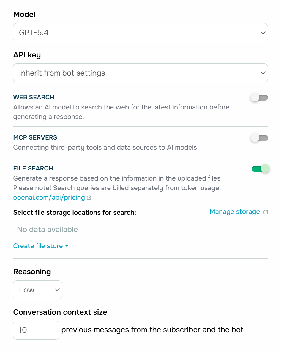 File search grounds the AI's answers in your uploaded files