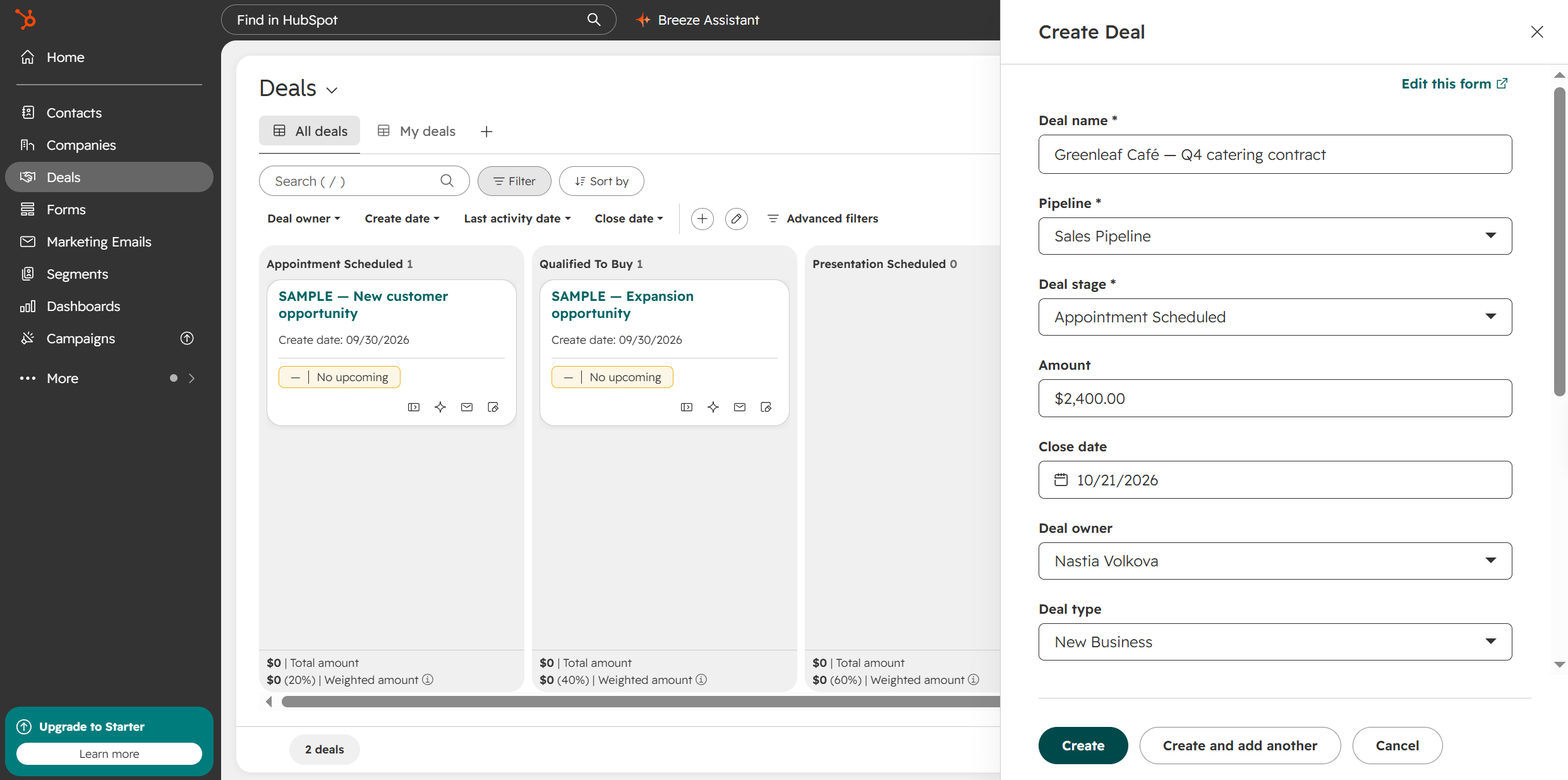new deal in HubSpot