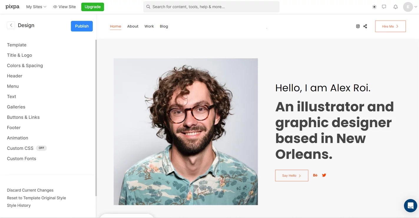 portfolio website in Pixpa