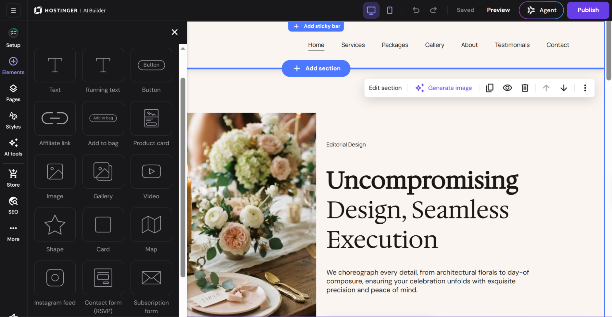 AI-generated website in Hostinger AI builder 