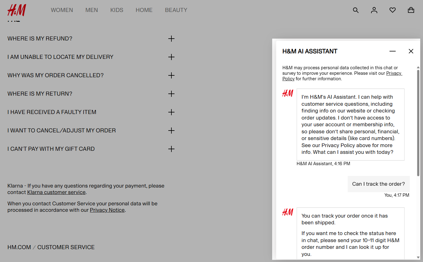 shoppers track orders and ask about returns directly in chat 