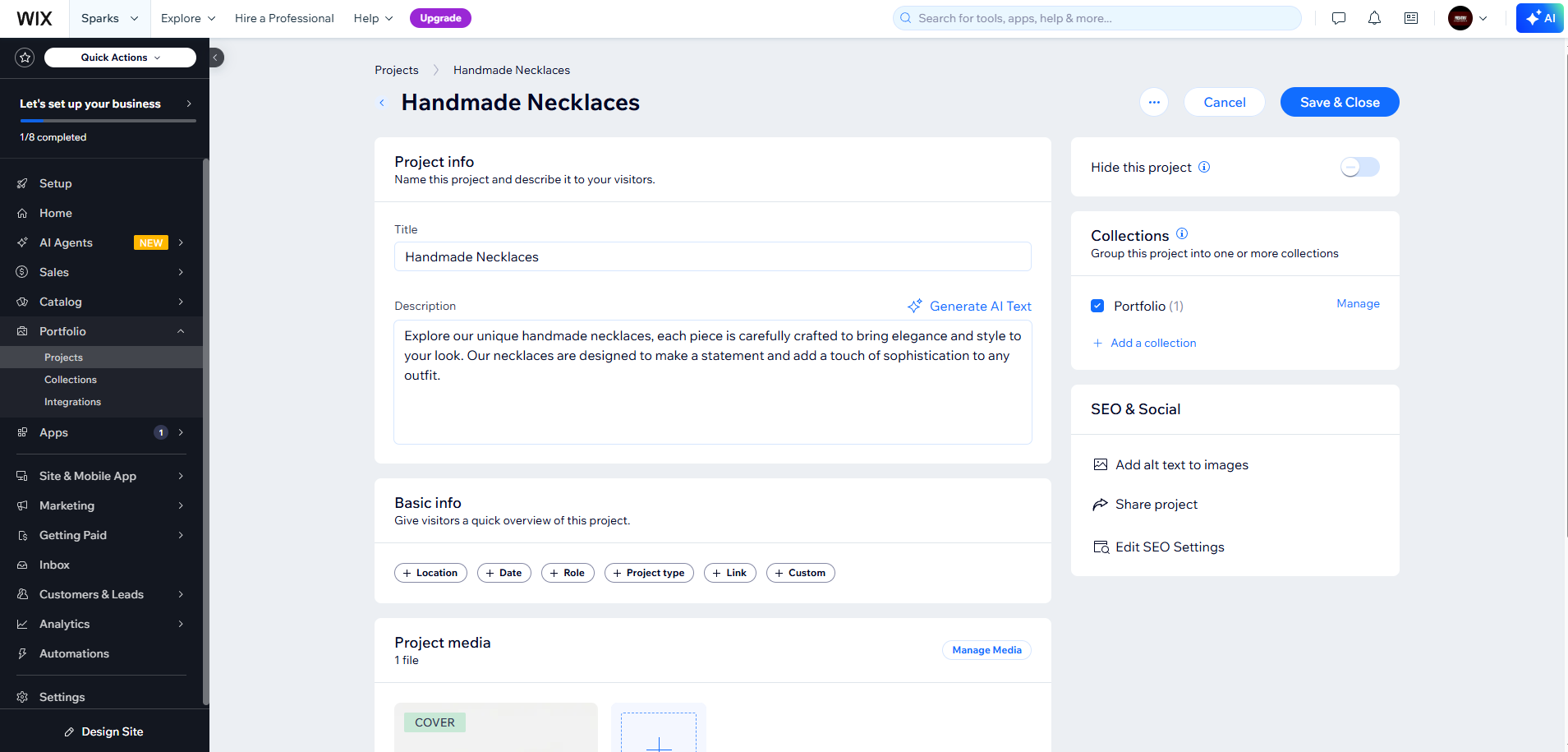portfolio website in Wix