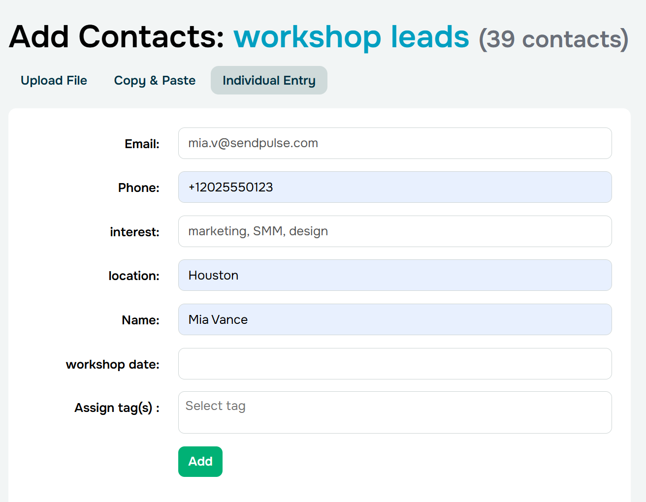 contacts with custom variables