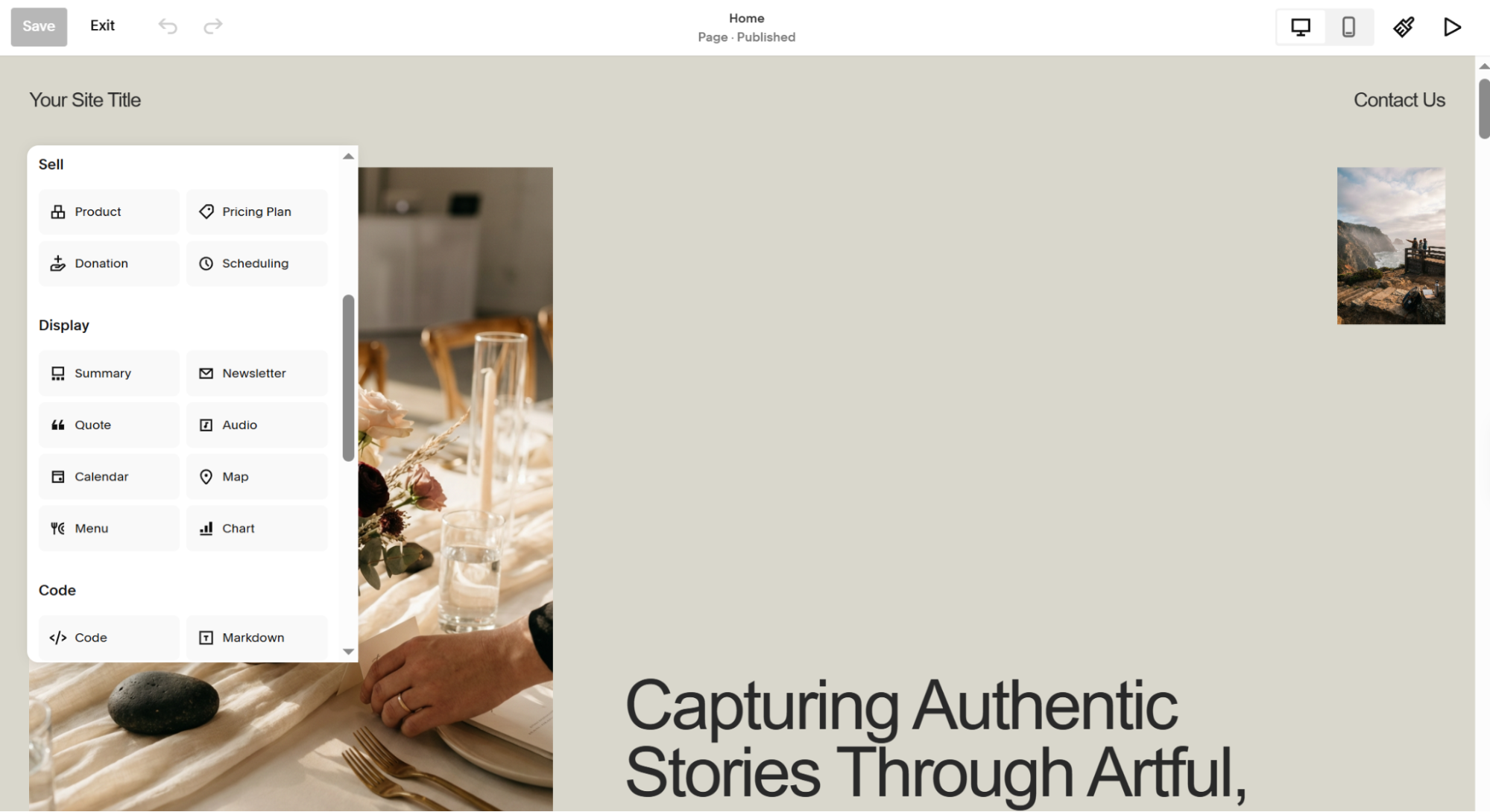 page we're building in Squarespace