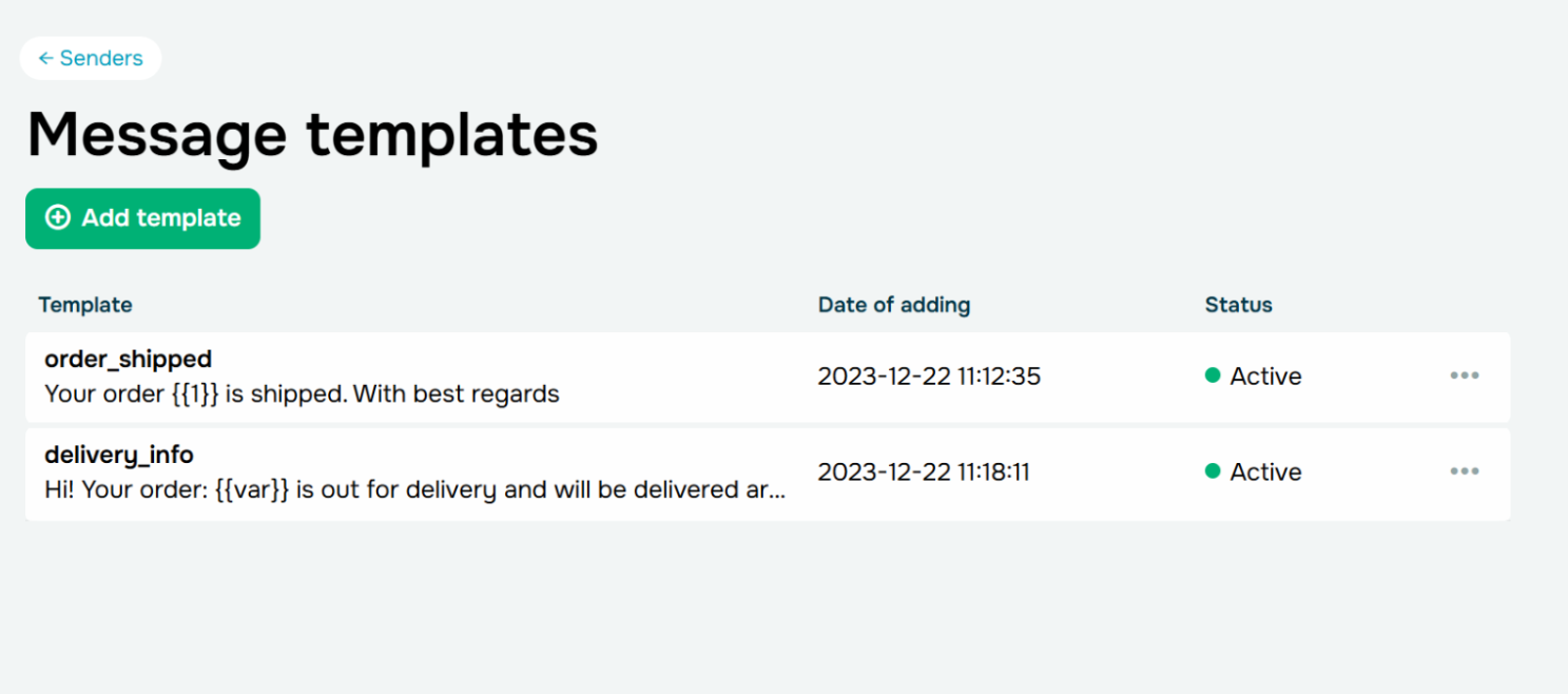 Approved SMS templates