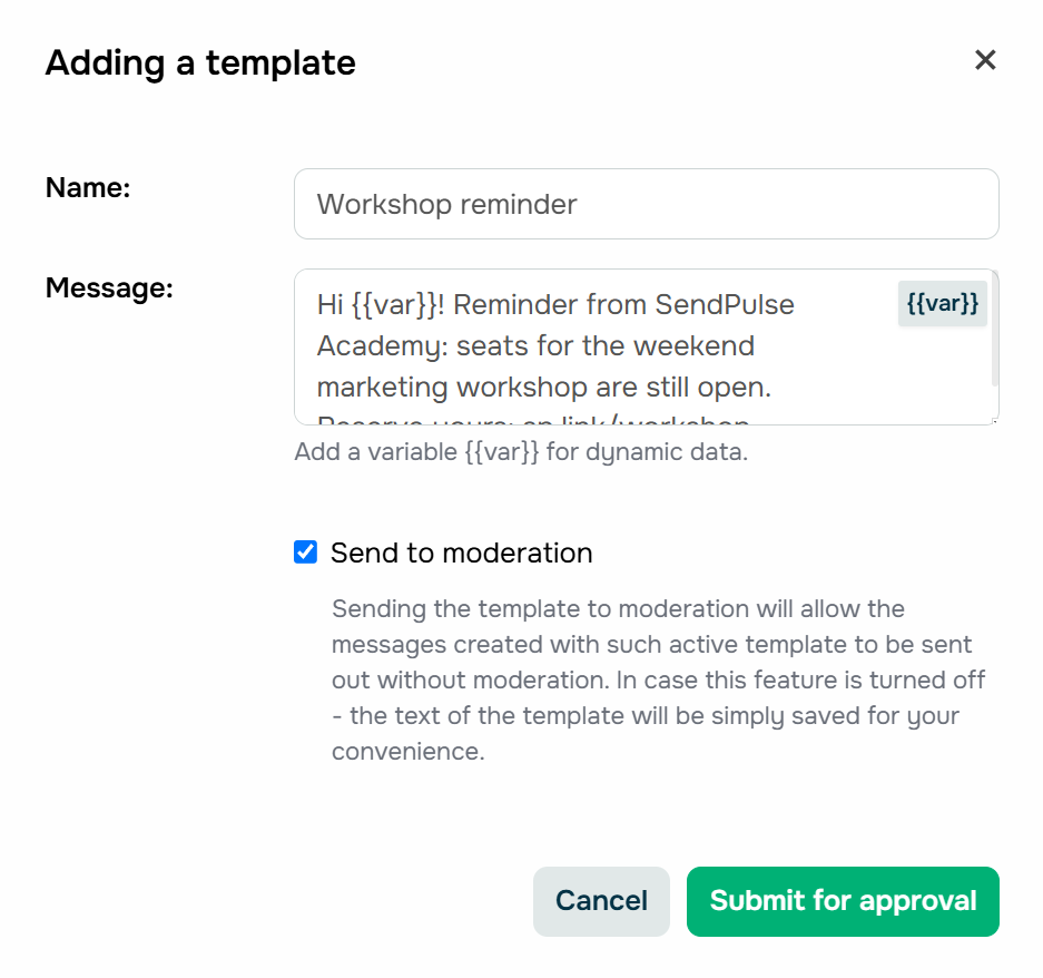Adding an SMS template