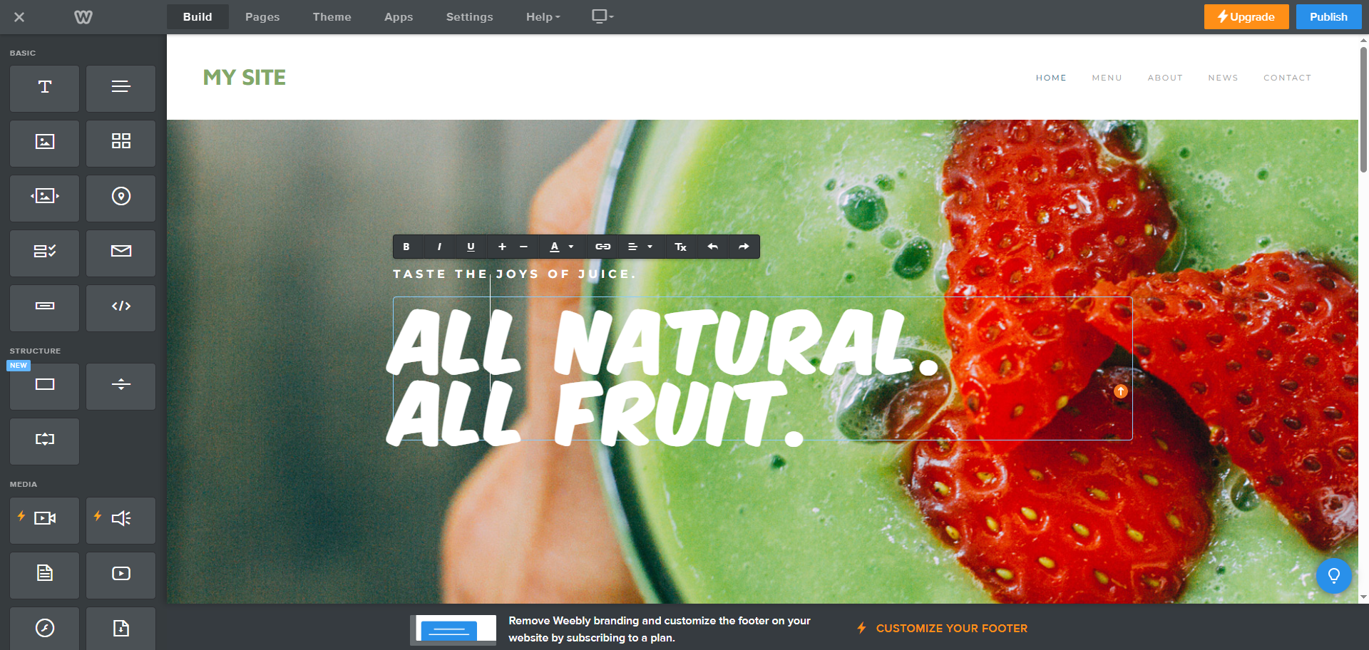 editing Weebly's template firsthand 