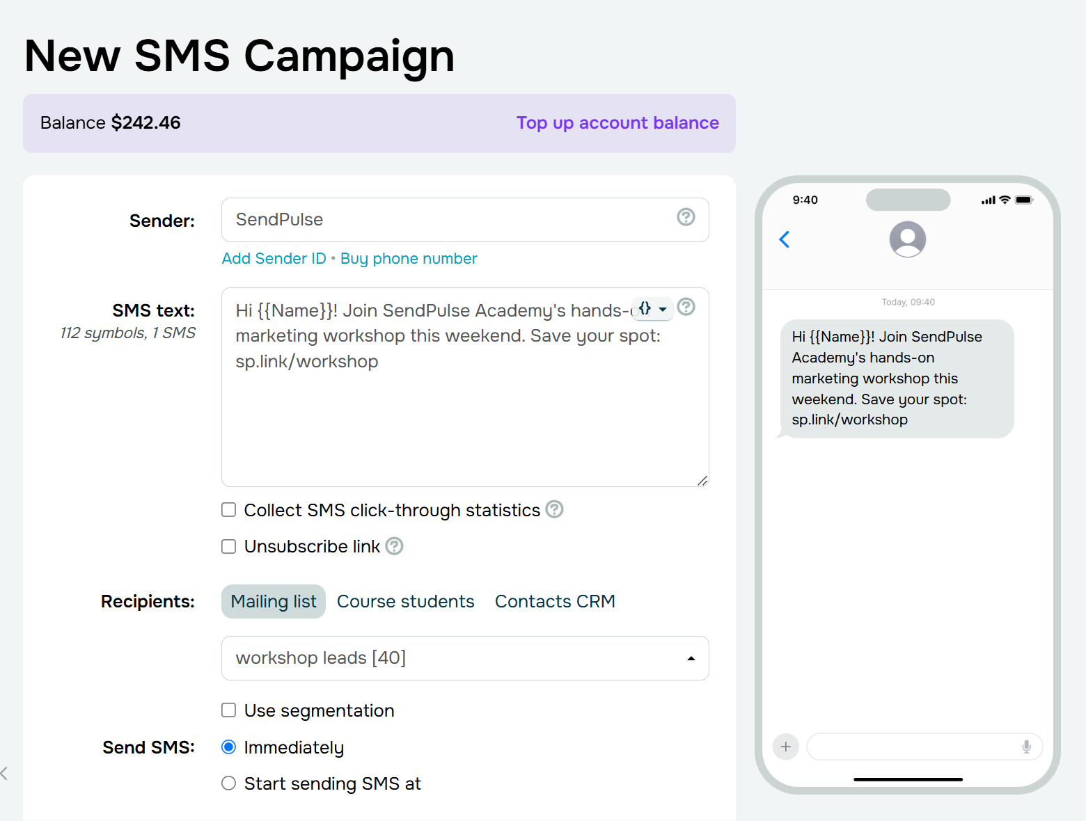 text for an SMS campaign