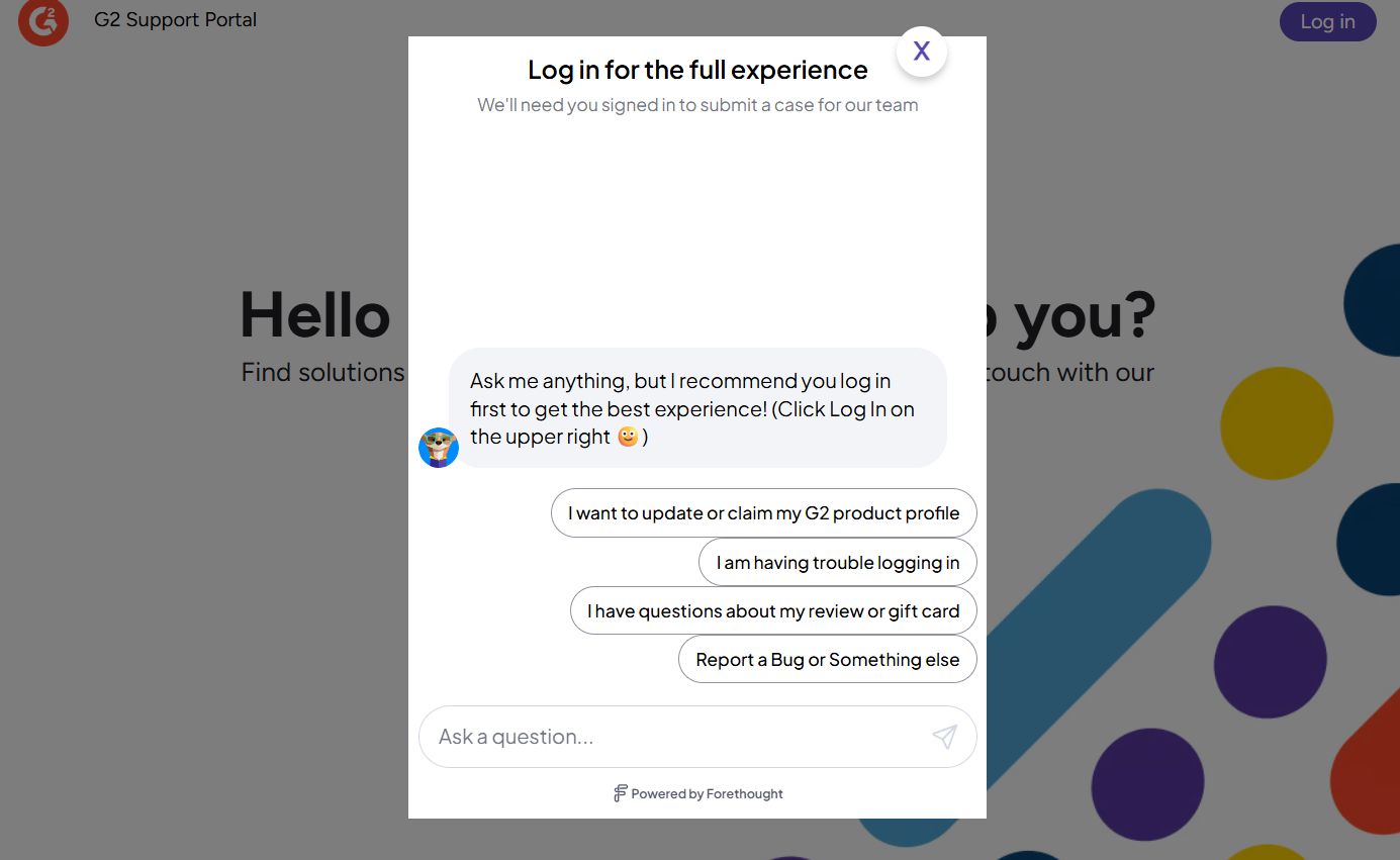 G2 pairs quick reply shortcuts with a free text field