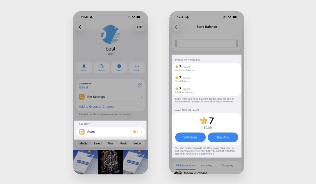 Telegram Stars permite retirar los ingresos ganados