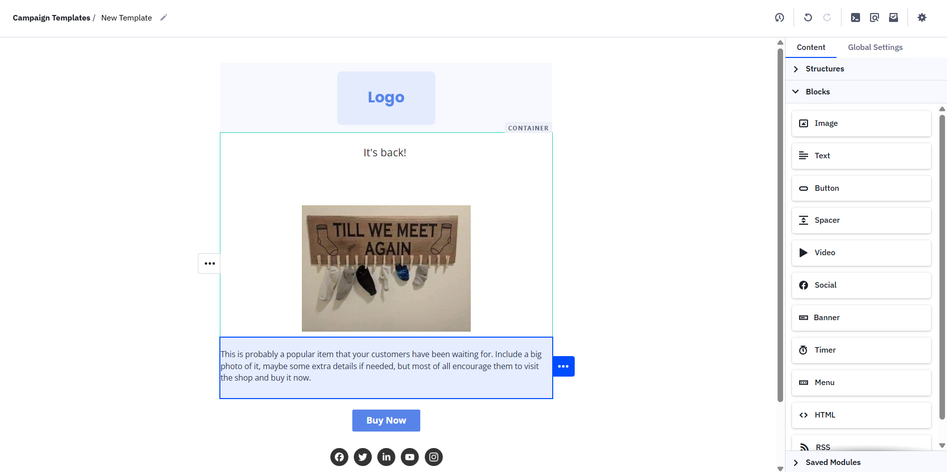 product announcement template in ActiveCampaign