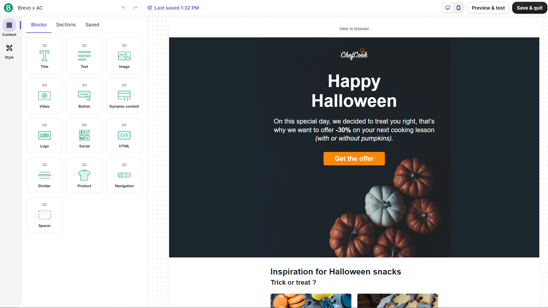 Halloween promo template in Brevo