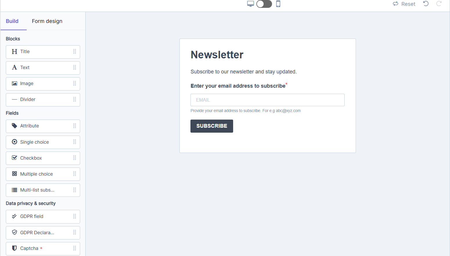 signup form in Brevo's builder
