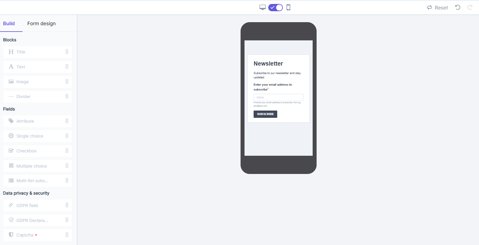newsletter signup form in Brevo