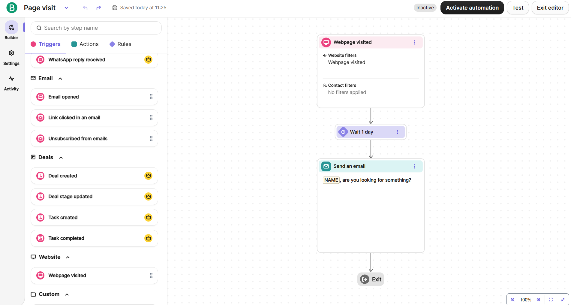 automation flow in Brevo builder