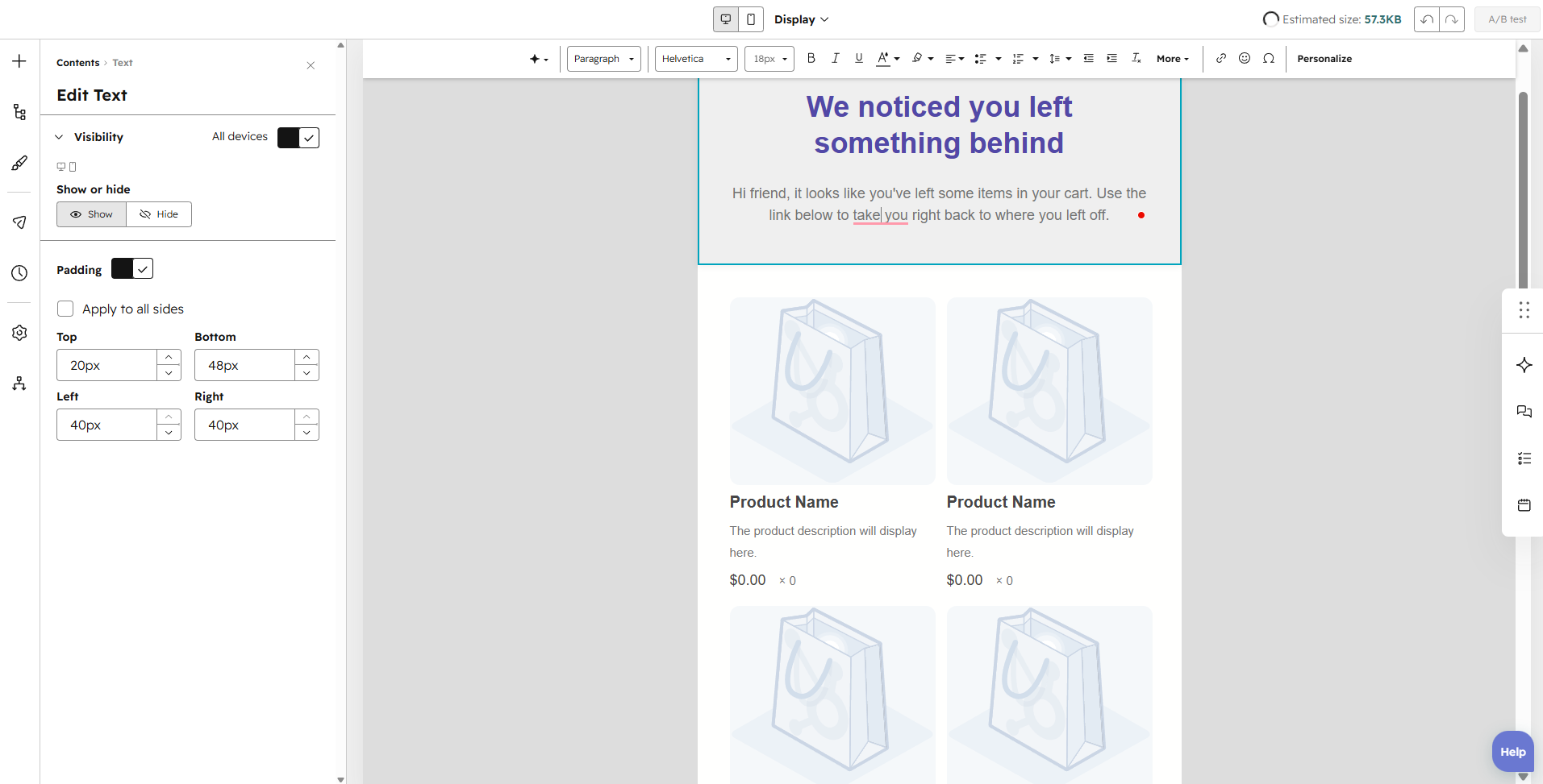abandoned cart email with HubSpot's product blocks