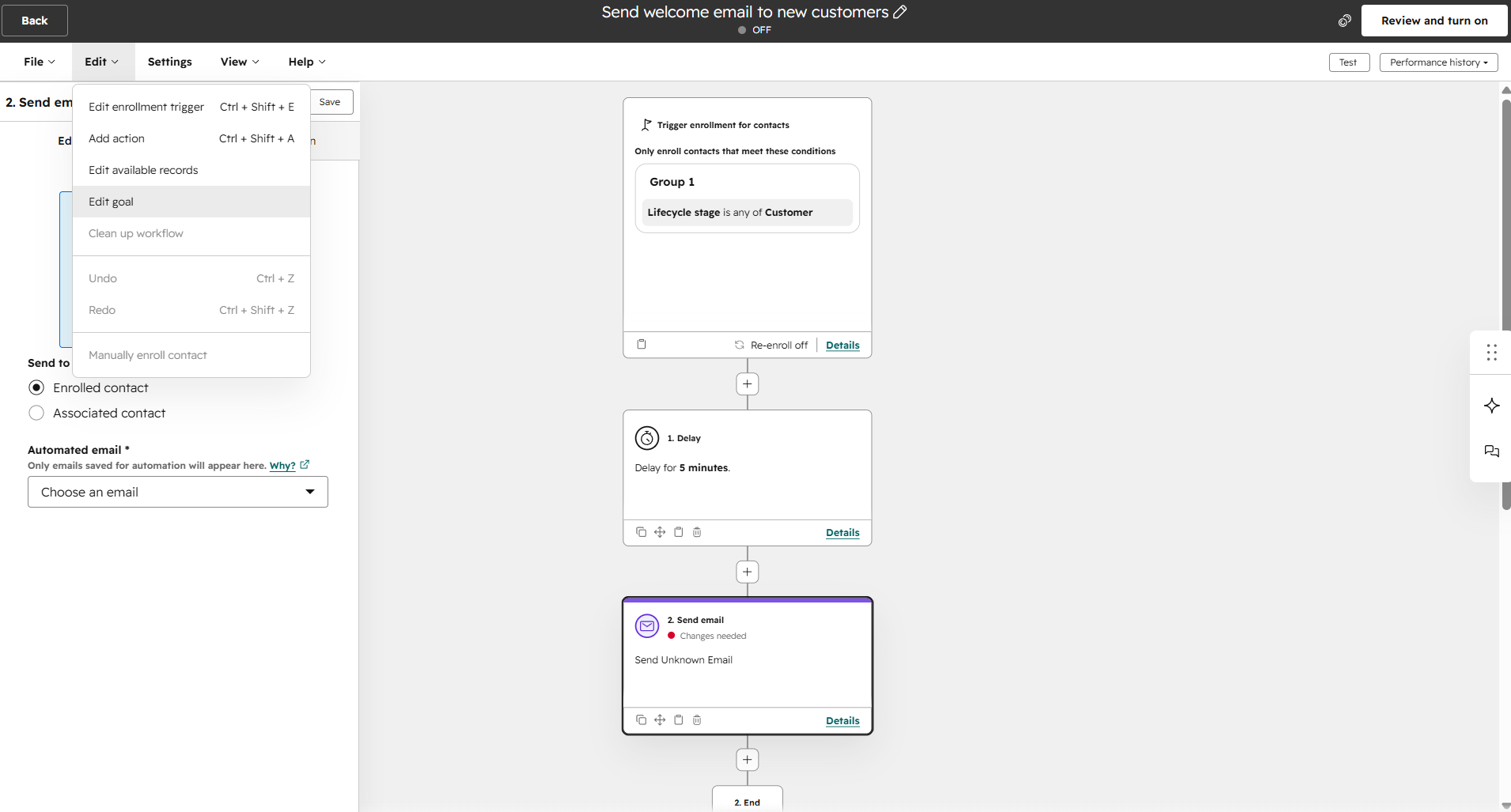HubSpot's workflow builder