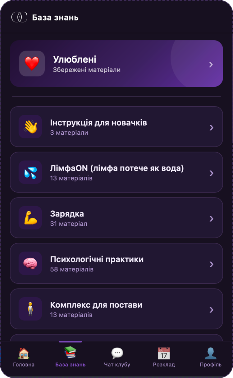 Так виглядає меню з розділами