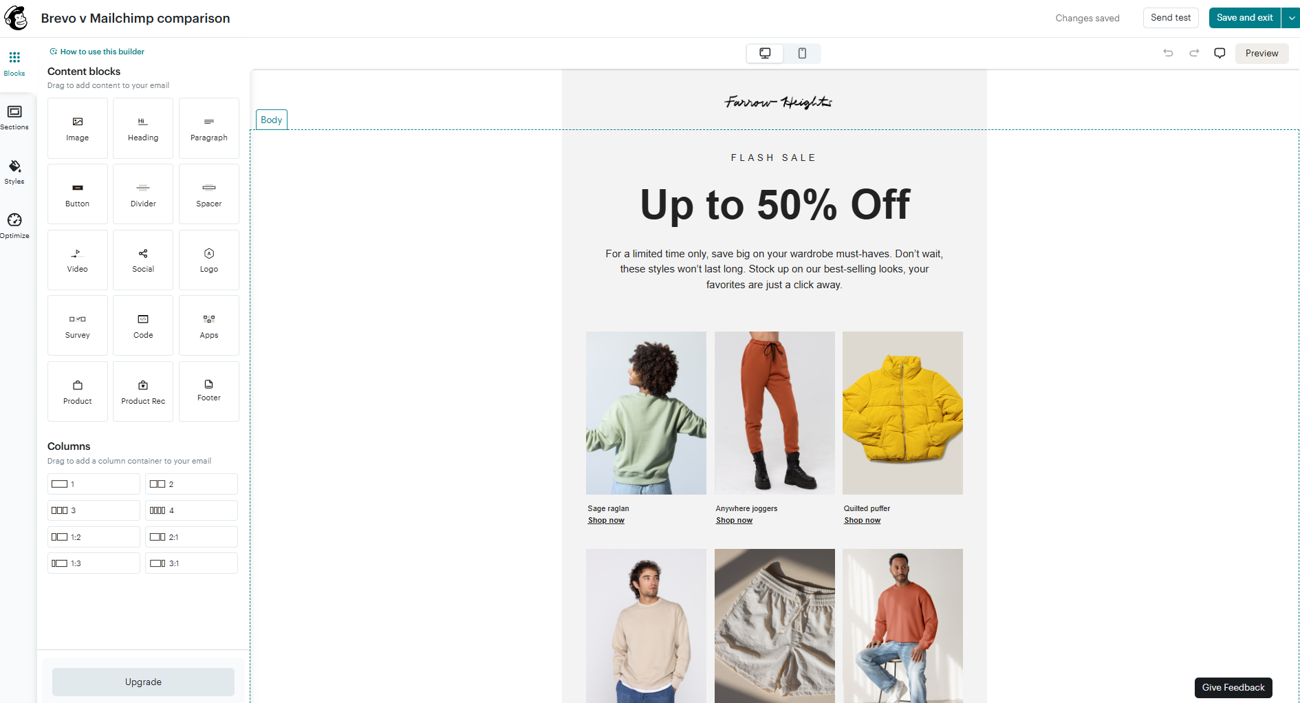 testing Mailchimp email builder
