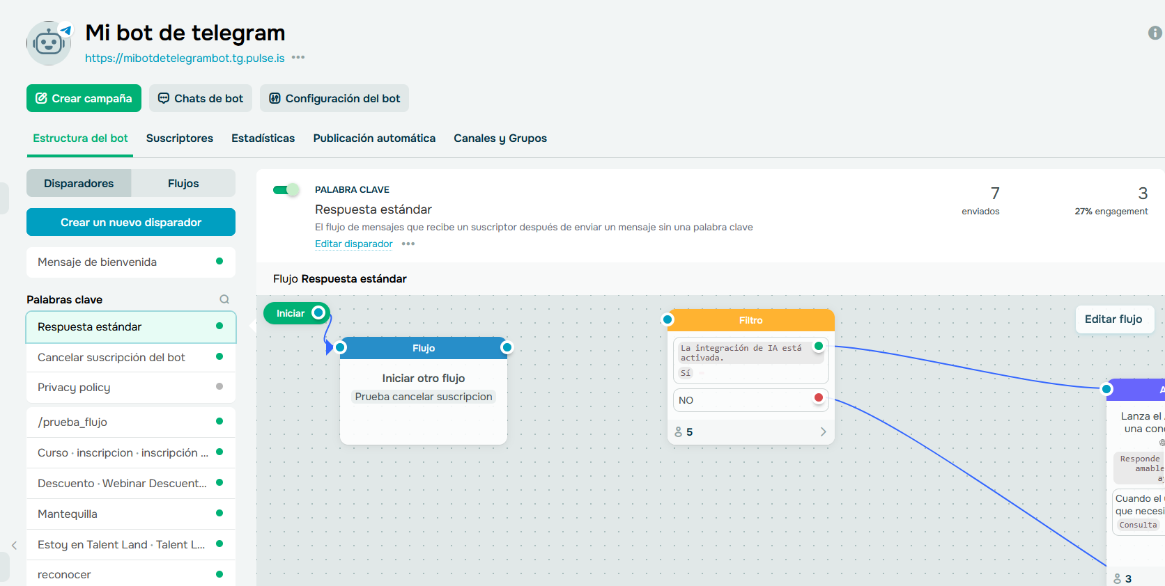 SendPulse permite agregar disparadores de conversación de los chatbots