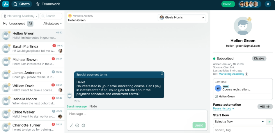 Chat desde la interfaz de SendPulse