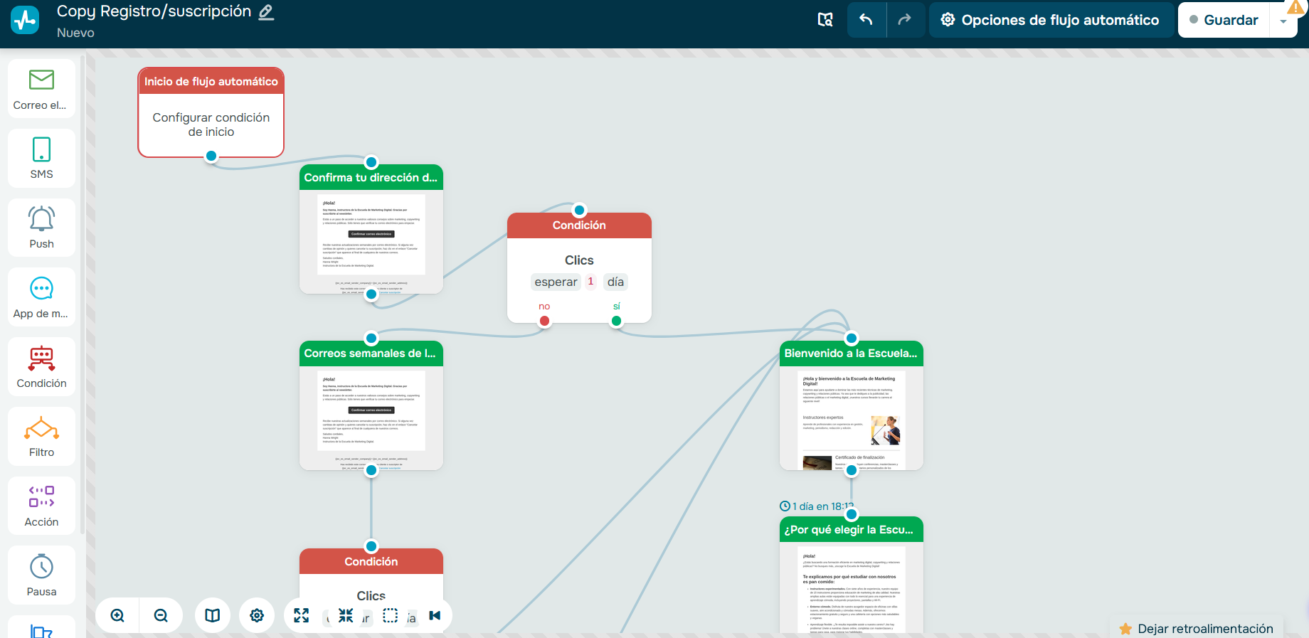 Es posible crear automatizaciones de manera sencilla con un editor de arrastar y soltar