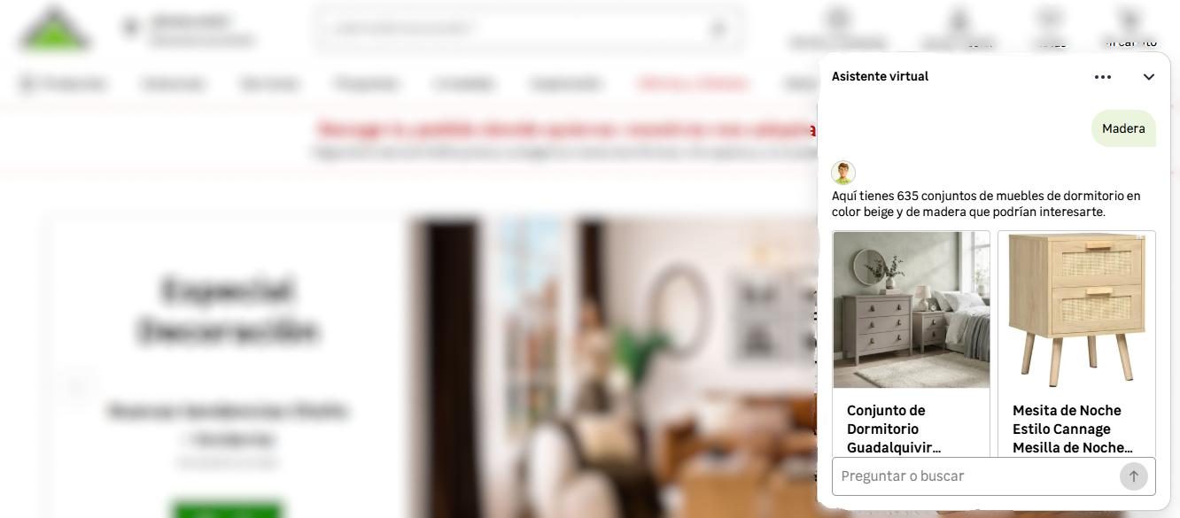 Asistente virtual ayuda a los cleintes a encontrar productos