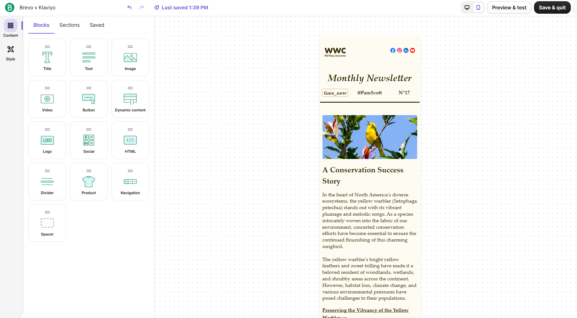 Building a monthly newsletter with Brevo's content blocks