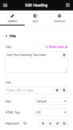 heading widget in Elementor 